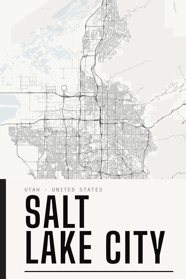 Salt Lake City map poster, Blackline style