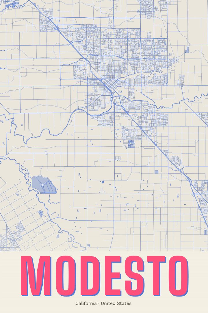 Modesto map poster, Overprint style