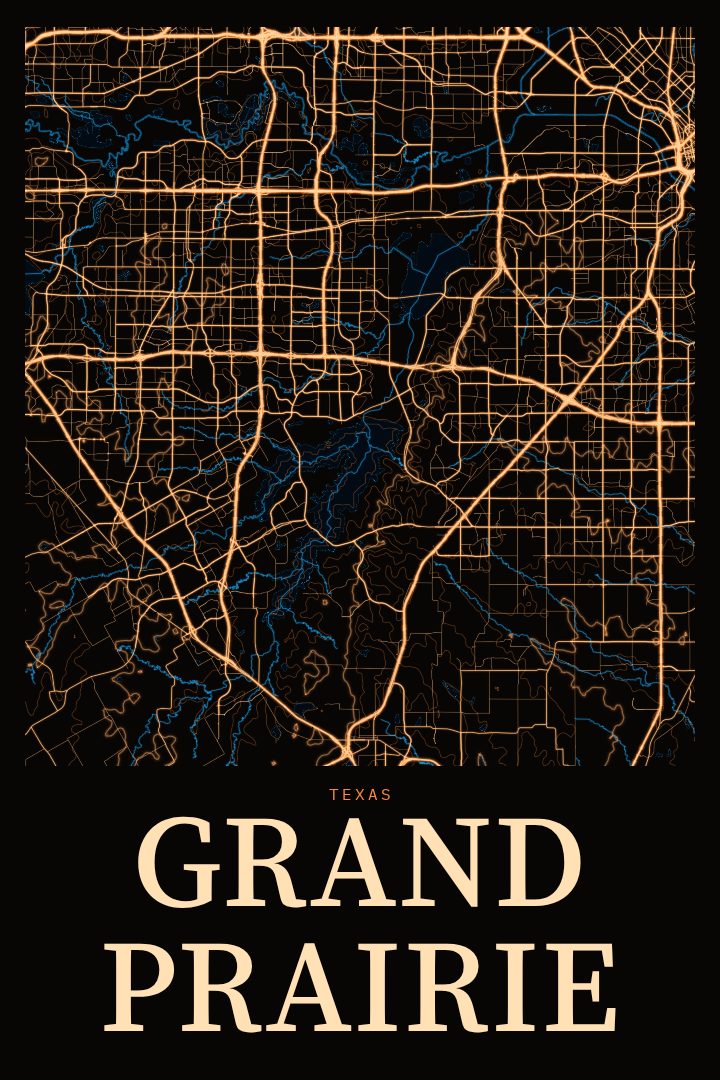 Grand Prairie map poster, Neon Night style