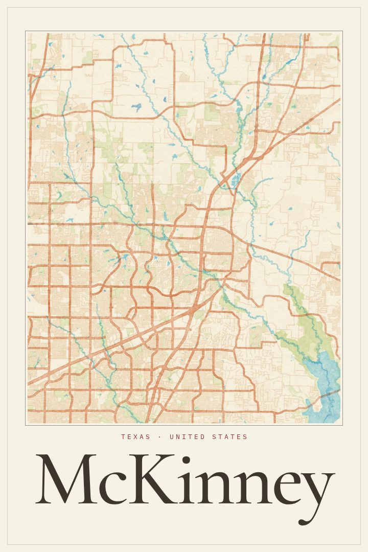 McKinney map poster, Watercolor style