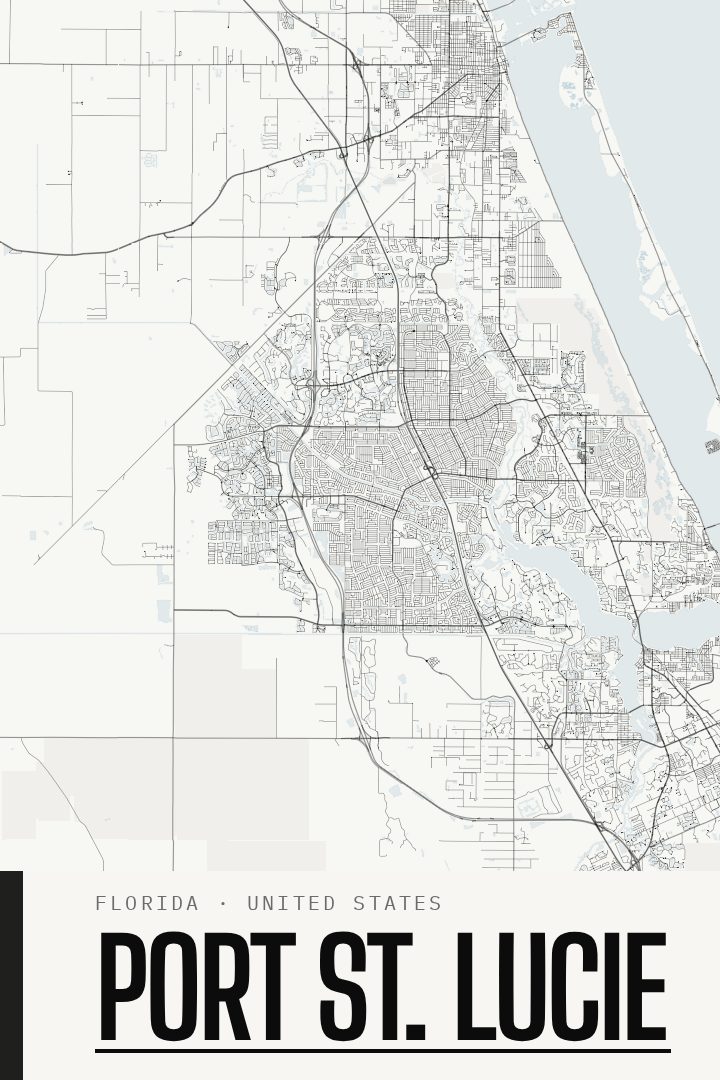Port St. Lucie map poster, Blackline style