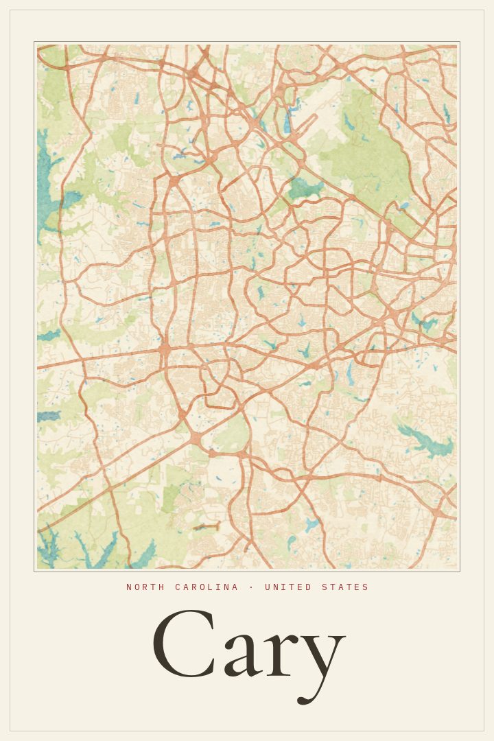 Cary map poster, Watercolor style