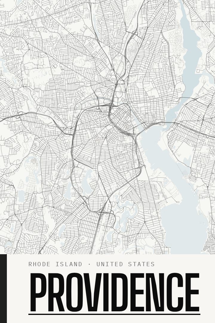 Providence map poster, Blackline style