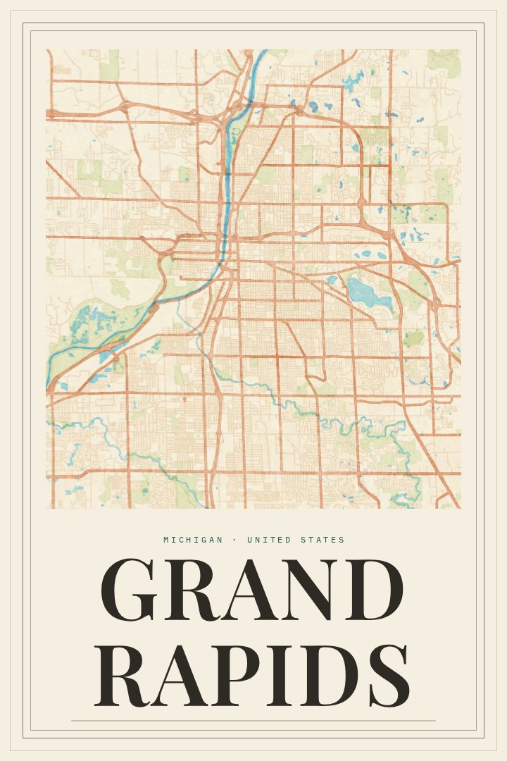 Grand Rapids map poster, Painted Survey style