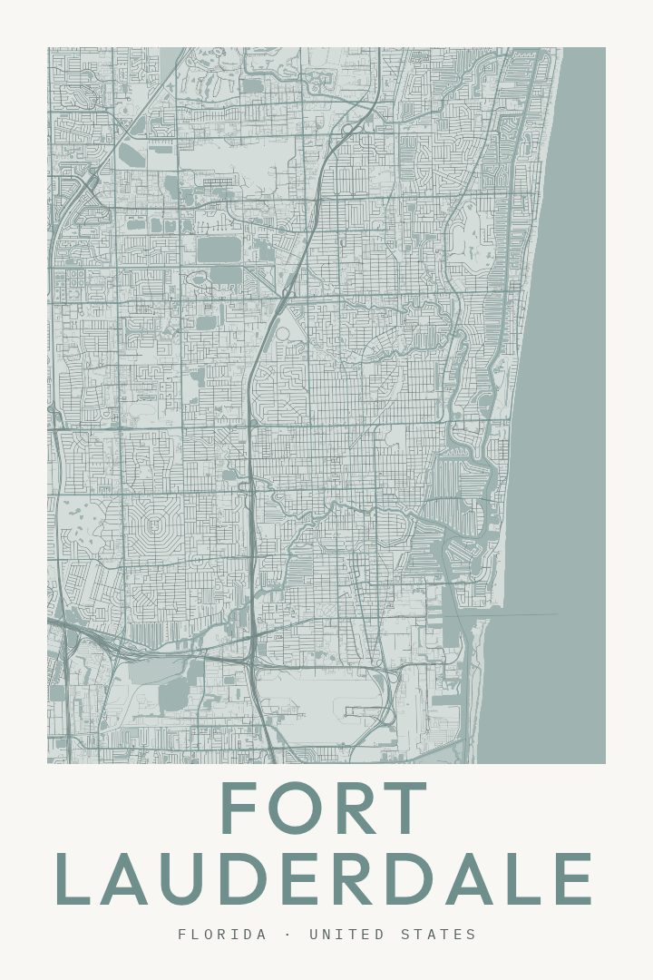 Fort Lauderdale city map poster for Florida