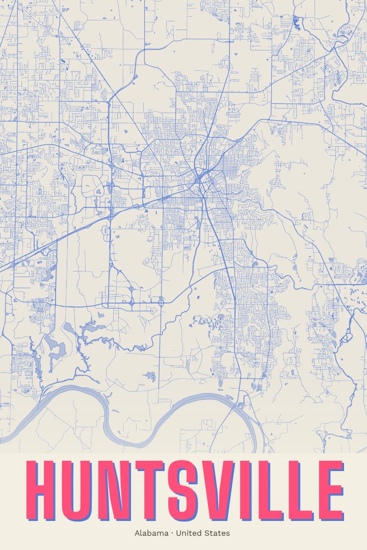Huntsville map poster, Overprint style