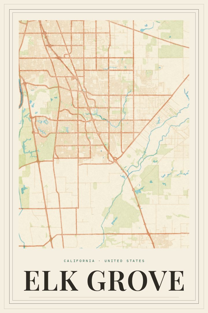 Elk Grove map poster, Painted Survey style