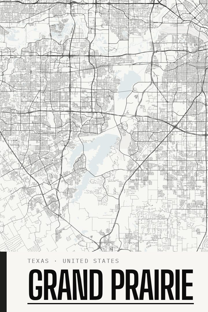 Grand Prairie map poster, Blackline style