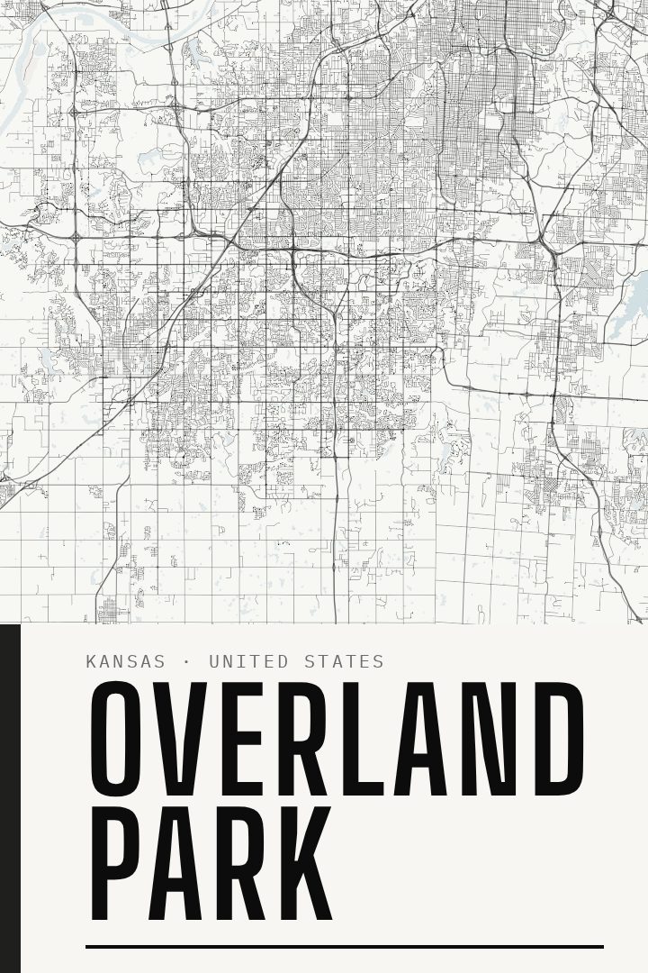 Overland Park map poster, Blackline style