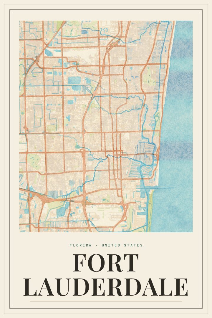 Fort Lauderdale map poster, Painted Survey style