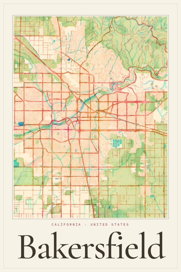 Bakersfield map poster